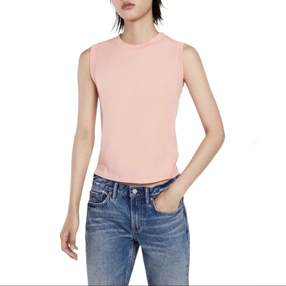 Allsaints Tank Top Imogen Sleeveless Cropped Cotton High Neck Peach Pink XS
